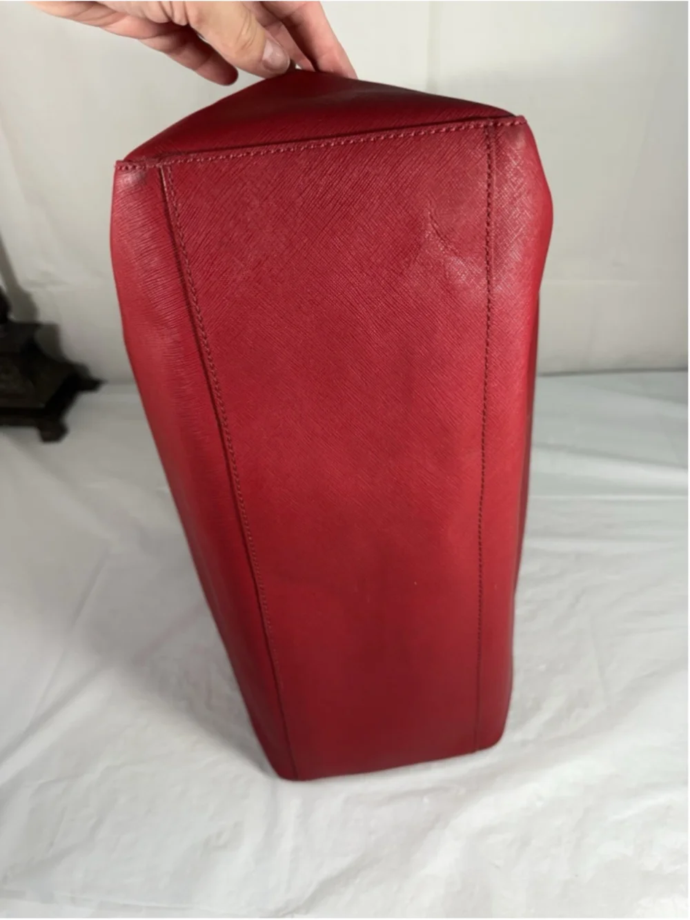 Tory Burch Buckle Large Red Saffiano Leather Laptop Tote Bag Purse new